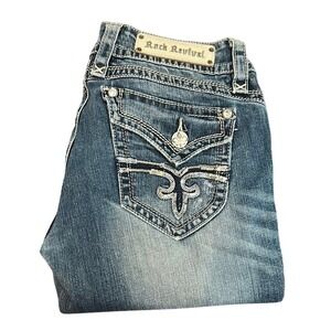 Rock Revival Blue Easy Boot Cut Jeans with Embellished Back